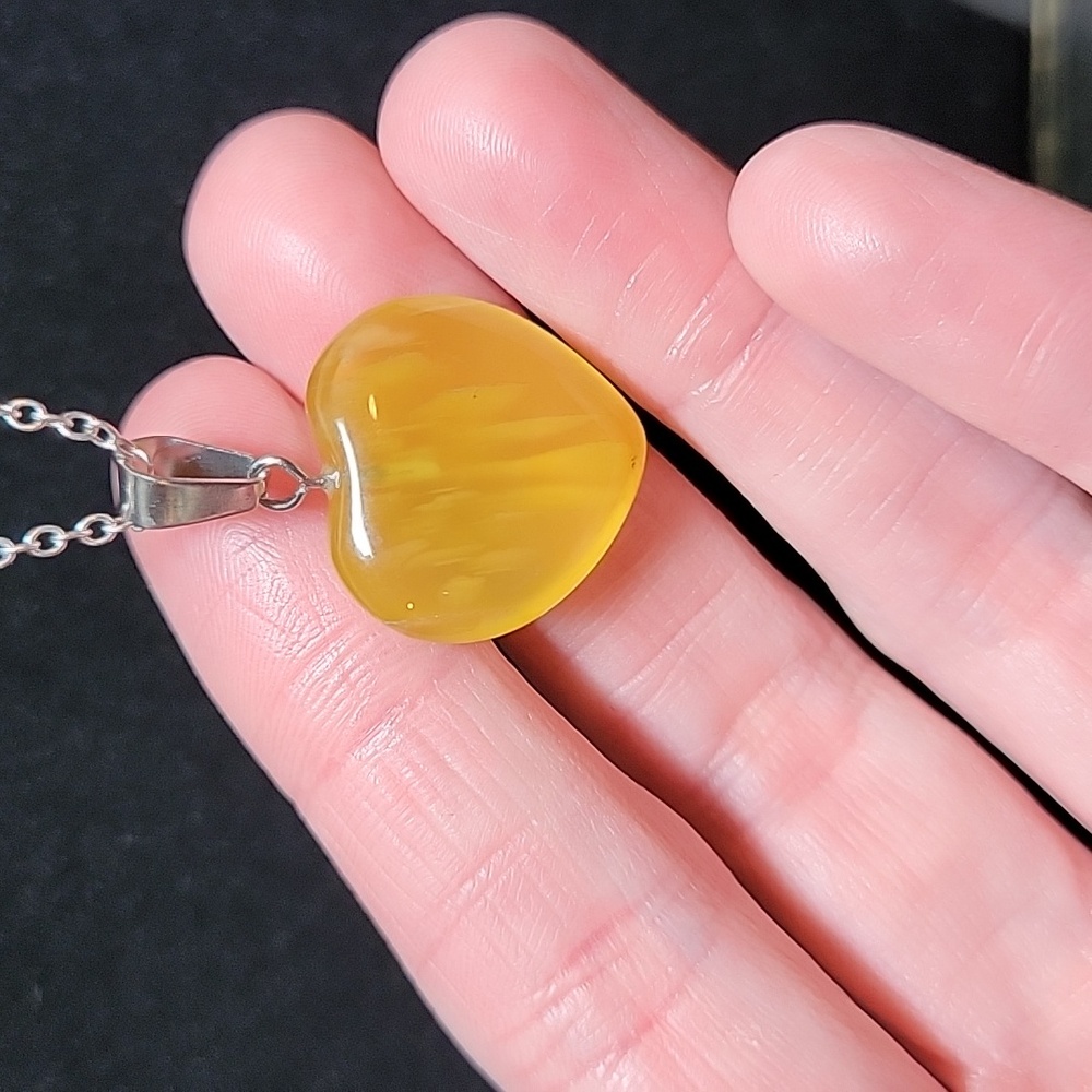 Silver Necklace With Yellow Heart Pendant - Picture 2 of 5